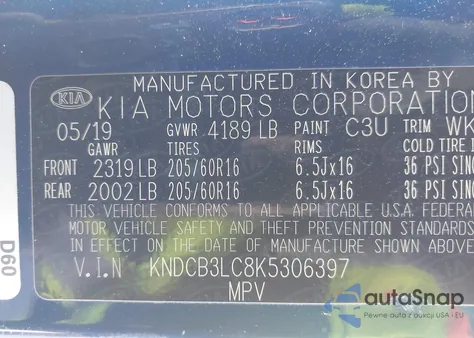 2019 Kia Niro Lx from USA, damaged, VIN KNDCB3LC8K5306397